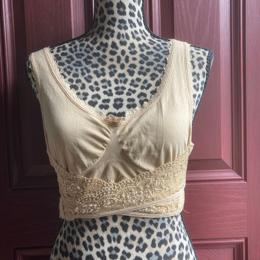 Lifting Shaping Bralette S? Beige Front Cross Side Buckle Lace Wireless Stretch